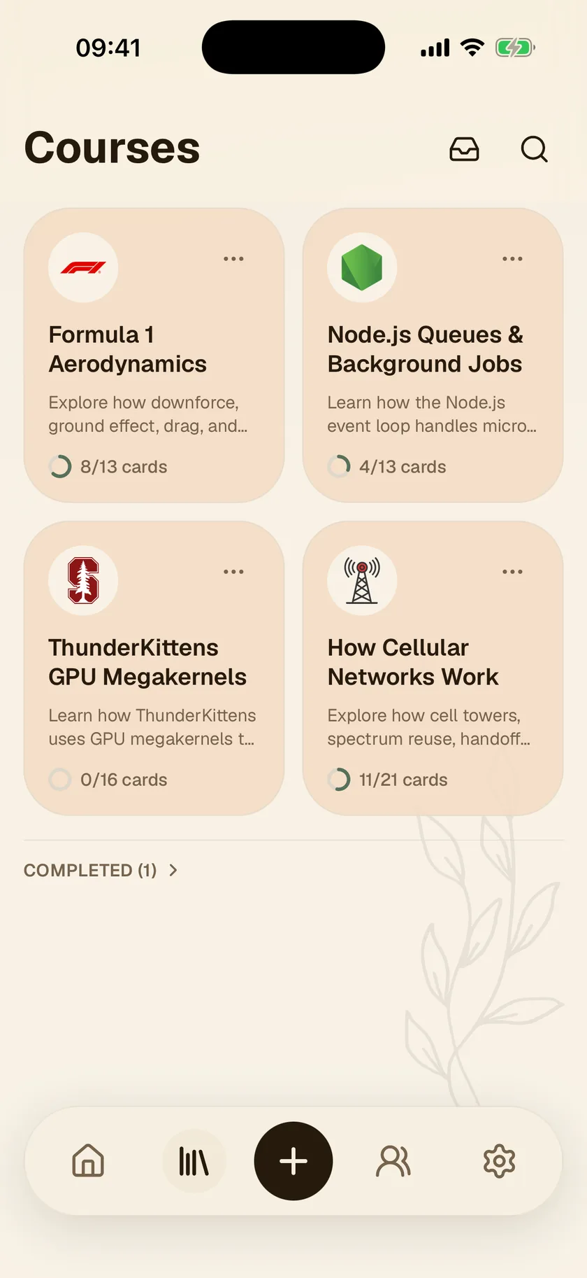 A grid of courses in the Sophia library.